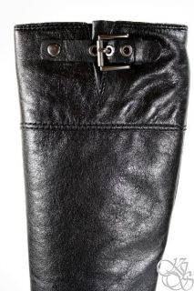 COACH Jacinda Black w/ Silver Tall Leather Riding Womens Boots A7539