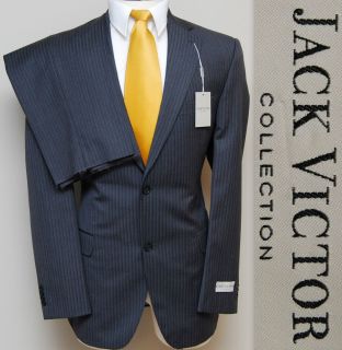 Mens 40L Jack Victor 2 Piece Gray Wool Striped Suit Side Vents Retail$
