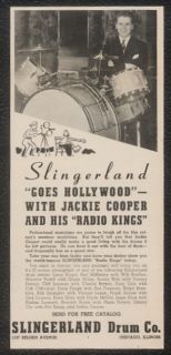 1940 Jackie Cooper Photo Slingerland Drum Set Print Ad