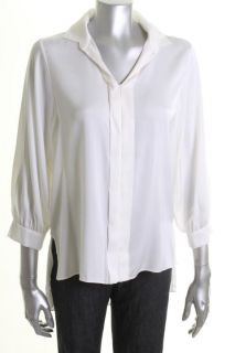 Elie Tahari New Marney White Silk 3 4 Sleeve Shirt Tail Button Down