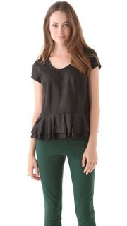 Cut25 by Yigal Azrouel Leather Peplum Top with Knit Back