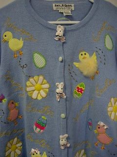 Jack B. Quick Easter Bunny & Fluffy Chick Beaded & Applique Cardigan