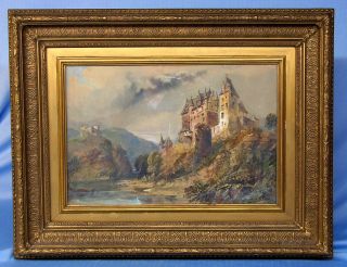 James Baker PYNE Lg Victorian 1800s British Watercolor Painting Castle