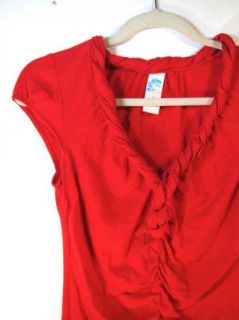 Keer Anthropologie Cute Red Twisted Trim V Neckline Ruched Shirt Sz