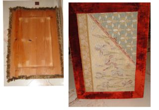 Antique French c1870 Wall Hanging Silk Velvet Needlepoint Floral Wood