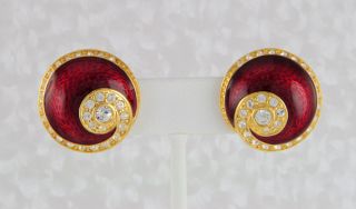 Jacqueline Kennedy JBK Collection Red Enamel & Crystal Clip Button