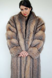 Vtg Crystal Fox Fur Full Length Coat Silver Tip Plush Cape Jacket M XL