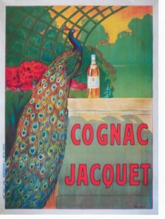 Original Vintage Poster Cognac Jacquet France Peacock
