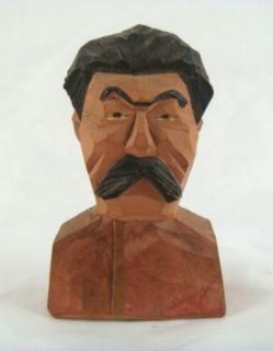 Original 1940s Hand Carved Signed Joseph Stalin Caricature Wood Bust