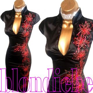 Jane Norman ♥sexy♥ Black Red Satin Oriental Cocktail Dress ♥ UK