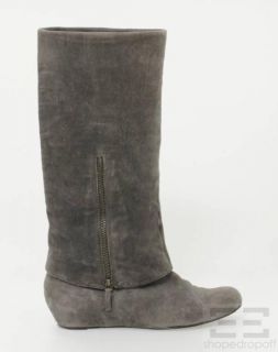 Elizabeth James Gray Suede Covered Wedge Mid Calf Boots Size 7 5B