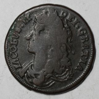 1686 James II Colonial Half Penny Old US Coins 1 2 Ireland Harp