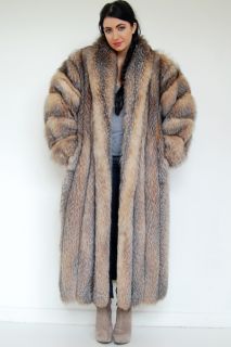 Vtg Crystal Fox Fur Full Length Coat Silver Tip Plush Cape Jacket M XL