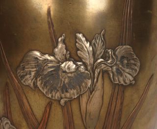 Antique Japanese Meiji Art Nouveau Mixed Metal Silver Iris Flowers