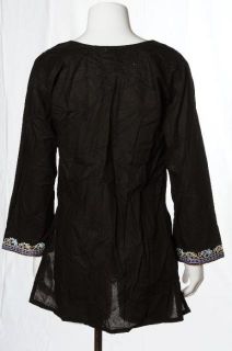 Jasmin New Black Embroidered Sheer Light Tunic Top Kurti Style Shirt