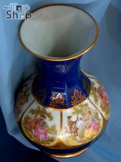 EXKLUSIVE BLUMENVASE Vase  FRAGONARD Motive Gold Blau Karlsbader