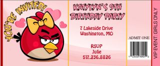 Personalized Angry Birds Ticket Style Birthday Party Invitations