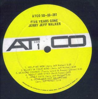 Jerry Jeff Walker Five Years Gone LP VG VG Canada Atco