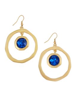 Kenneth Jay Lane Circle Stone Drop Earrings Sapphire Blue