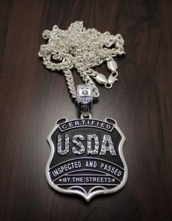 Young Jeezy USDA Pendant 6mm 36Silver Plated Cuban hip Hop Chain