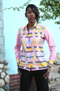 Lanvin Paris Women Vtg Silk Runway Geometric Blouse Shirt Sz M
