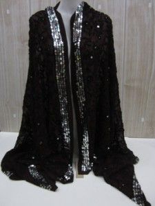 Chan Luu Rayon Embroidered Floral Scarf with Sequins New w Tags Black