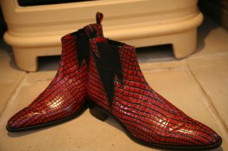 Very RARE Jeffery West Mens Made in England Red Leather Boots Shoes