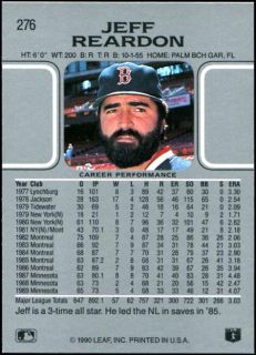 1990 Leaf Roger Clemens Jeff Reardon Boston Red Sox Wrong Back Error