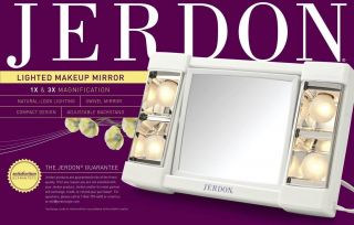Jerdon Lighted Table Top Makeup/ Shave Mirror 3X Magnification Compact