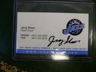 JERRY SLOAN signed UTAH JAZZ business card Basketball HOF autographed
