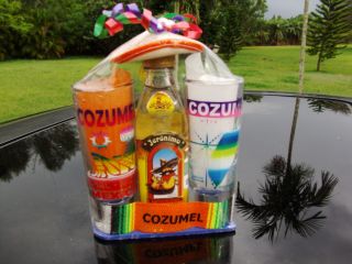 Two Cozumel Jeronimo Tequila Shot Glasses Gift Set 4 Tall Cozumel
