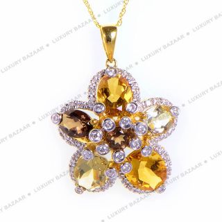 LeVian 14k Yellow Gold Smoky Topaz and Citrine Flower Pendant Necklace