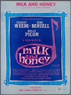 Milk and Honey Sheet Music Jerry Herman 1961