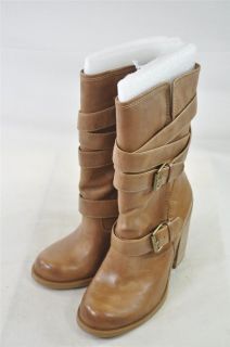 Jessica Simpson Tylera Tan Leather Boot with Buckle Decor 4 Stacked