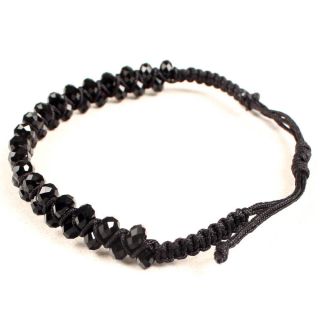  Black Crystal Beaded Braided Adjustable Beach Summer Bracelet