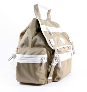 Tory Burch Robinson Backpack Tan Nylon White Leather Handbag Tote New