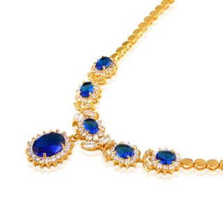  Sapphire Yellow Gold Plated Pendant Necklace Neck Chain Jewelry