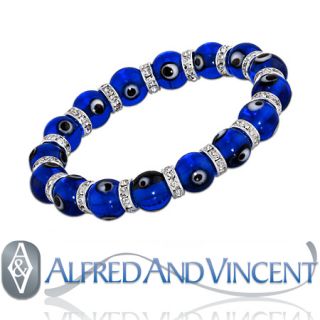  Glass Bead Turkish Nazar Greek Jewish Hamsa Charm Bracelet Blue