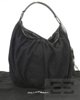 Jill Stuart Navy Blue Wool Black Patent Tassel Hobo Bag