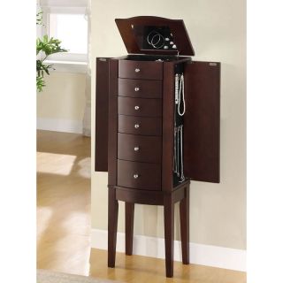 Wooden Merlot Jewelry Armoire Box Standing Chest Drawers Mirror Powell