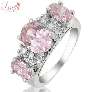  FASHION JEWELRY PINK SAPPHIRE WHITE GOLD GP COCKTAIL GEM RING SIZE 8 Q