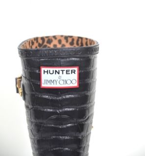 Jimmy Choo Hunter Black Croc Wellington Boots Wellies BNWT UK 3 US 5
