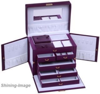  Large Purple Leather Jewelry Box with Travel Case Lock