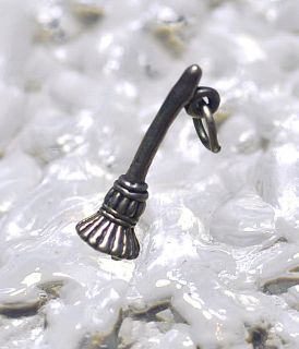  3D Broom Broomstick Sterling Silver 925 Charm Halloween Jewelry