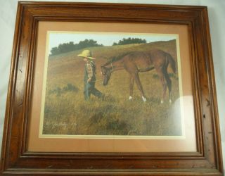 Vintage Boy Leading Horse Print Jim Daly 1979 Print Art Framed Wall