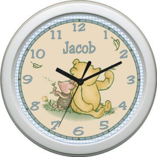 Personalized Blue Classic Pooh Piglet Nursery Clock