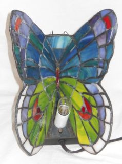   tiffany Style Leaded Glass Butterfly Lamp Bronzed Rose Base