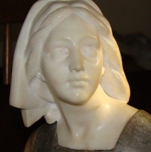 19th C Italian Marble Alabaster Bust Jeanne DArc Joan of Arc