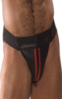 Zip fronted Leather Jock Strap with Colour Stripe