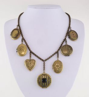 Joan Rivers Antiqued 14kt Gold EP 7 Locket Charms Necklace